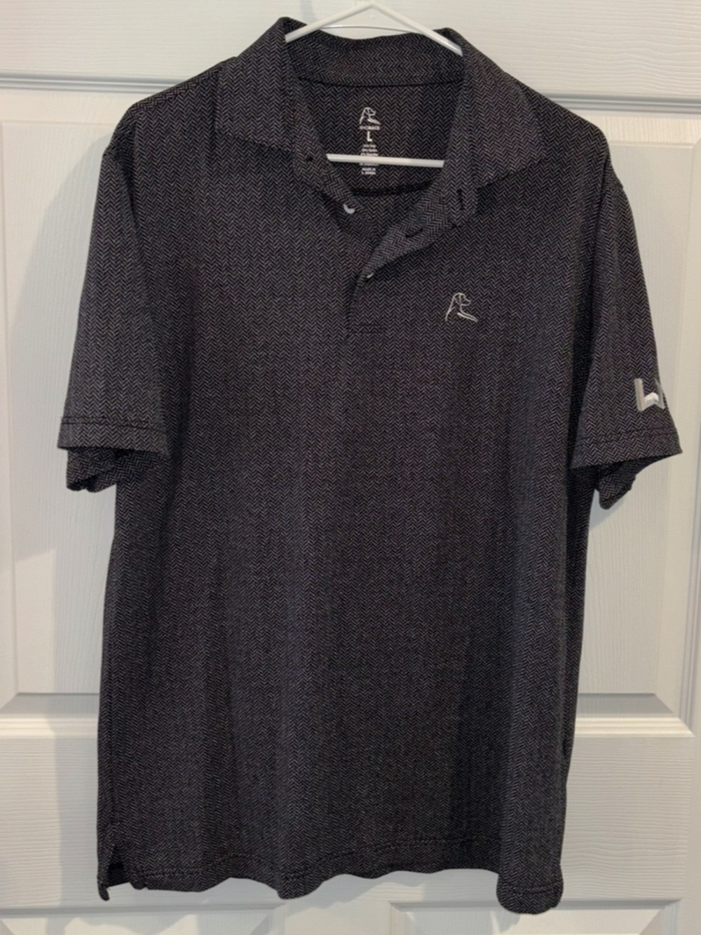 Rhoback Performance Polo Golf Shirt Mens L Gray Blue Herringbone *read